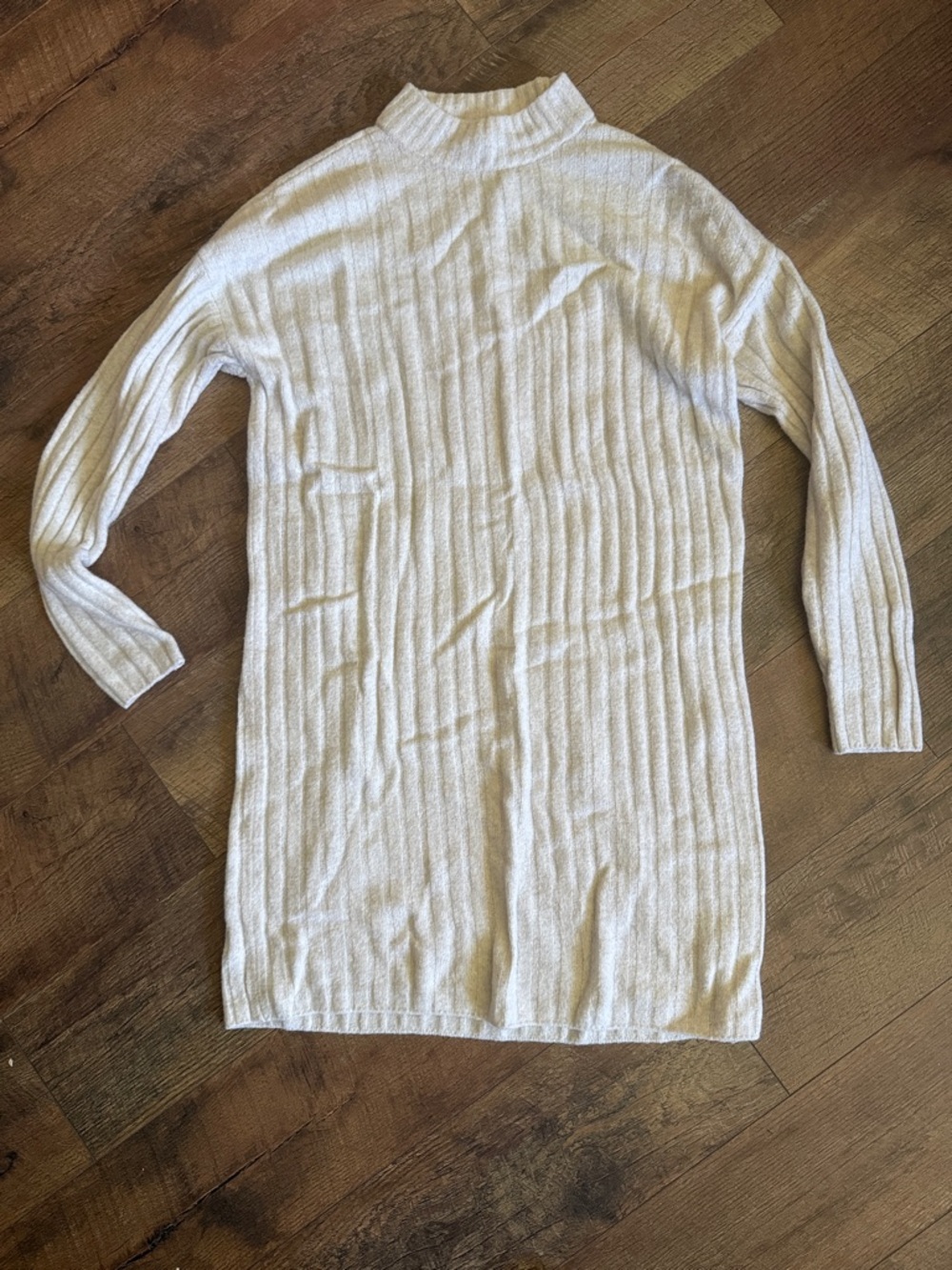 Hilary Radley Cream Ribbed Mock Neck Sweater Dress
